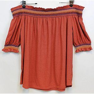 Flower & Feather + Woman Off Shoulder Peasant Hippy Shirt Boho Shirred Stretchy